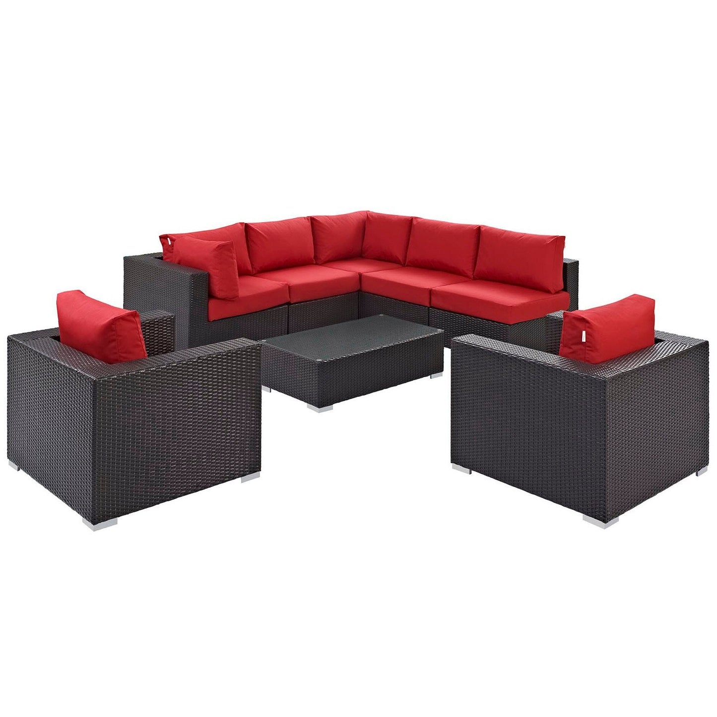 Convene 8 Piece Outdoor Patio Sectional Set in Espresso Red by Modway (EEI-2203) Sectional Set Modway 