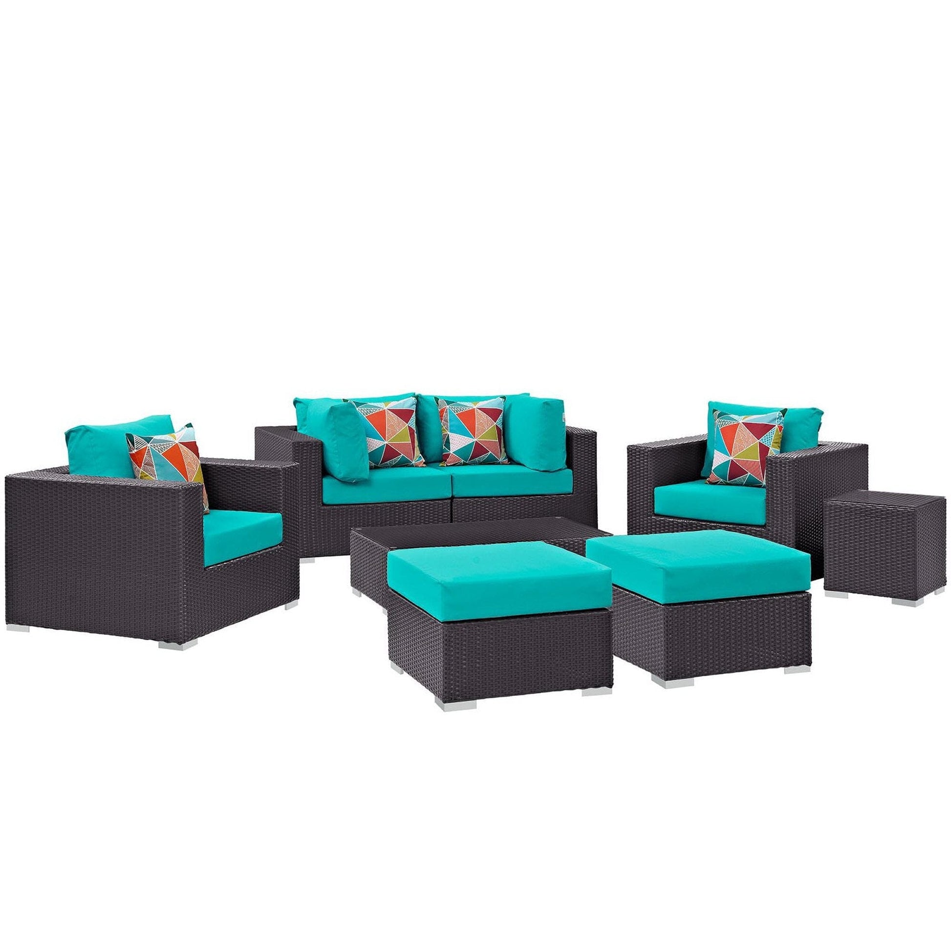 Convene 8 Piece Outdoor Patio Sectional Set in Espresso Turquoise by Modway (EEI-2371) Sectional Set Modway 