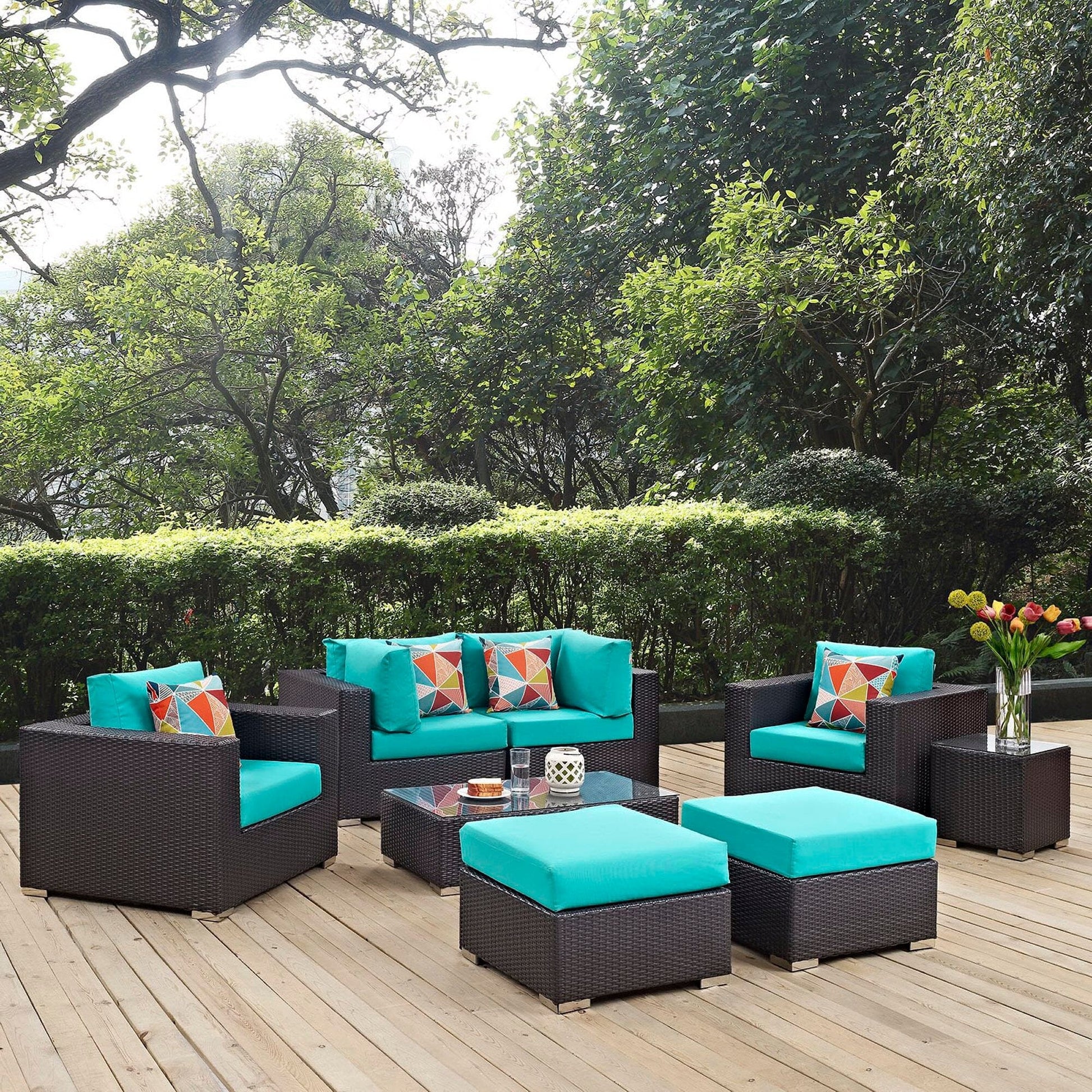 Convene 8 Piece Outdoor Patio Sectional Set in Espresso Turquoise by Modway (EEI-2371) Sectional Set Modway 