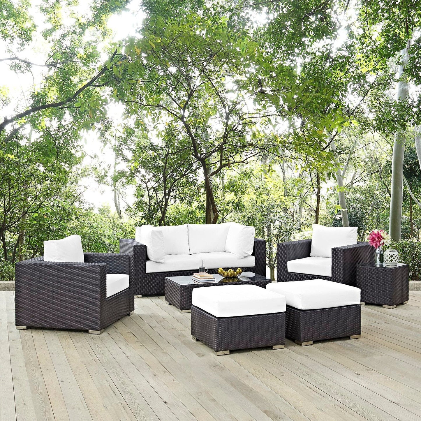 Convene 8 Piece Outdoor Patio Sectional Set in Espresso White by Modway (EEI-2206) Sectional Set Modway 