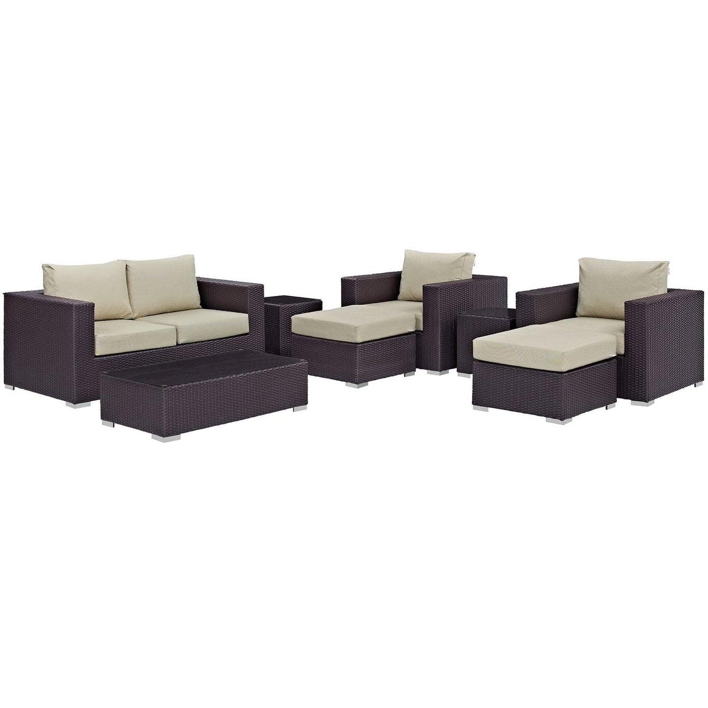 Convene 8 Piece Outdoor Patio Sofa Set in Espresso Beige by Modway (EEI-2159) Conversation Set Modway 
