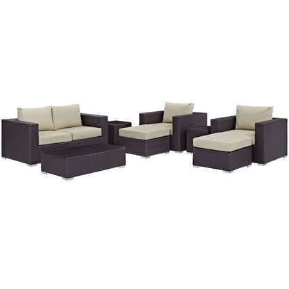 Convene 8 Piece Outdoor Patio Sofa Set in Espresso Beige by Modway (EEI-2159) Conversation Set Modway 
