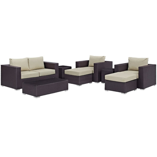 Convene 8 Piece Outdoor Patio Sofa Set in Espresso Beige by Modway (EEI-2159) Conversation Set Modway 