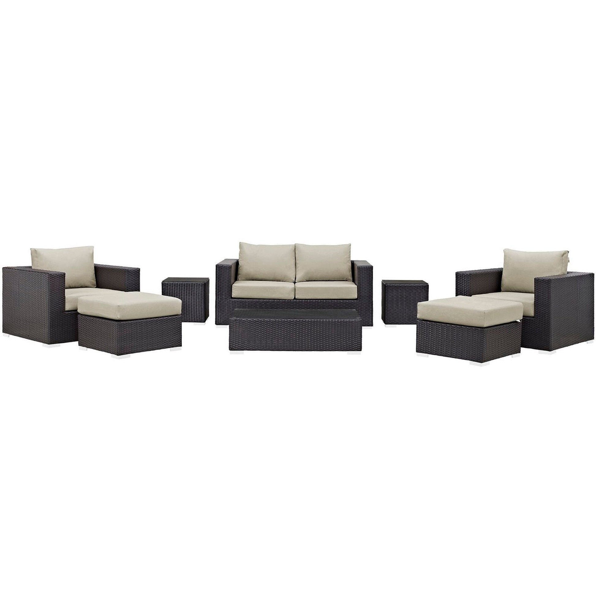 Convene 8 Piece Outdoor Patio Sofa Set in Espresso Beige by Modway (EEI-2159) Conversation Set Modway 