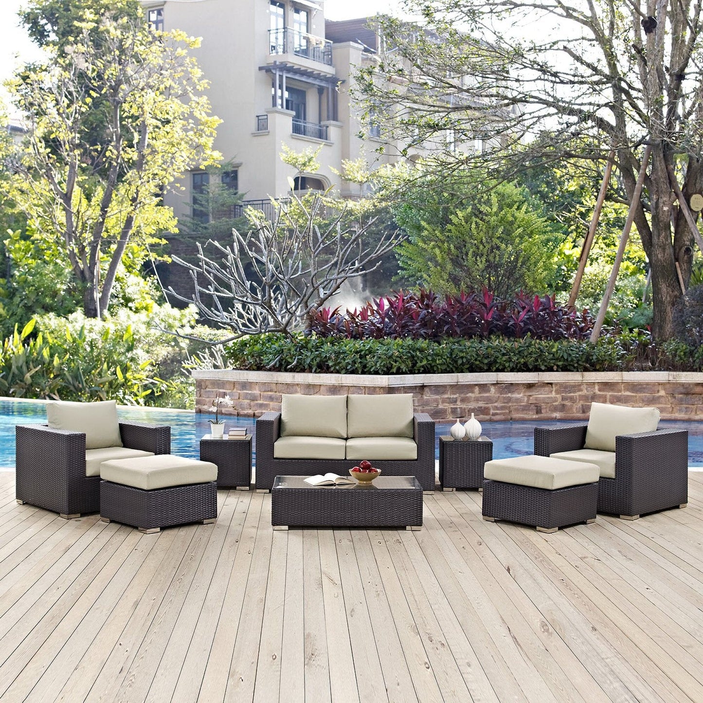 Convene 8 Piece Outdoor Patio Sofa Set in Espresso Beige by Modway (EEI-2159) Conversation Set Modway 