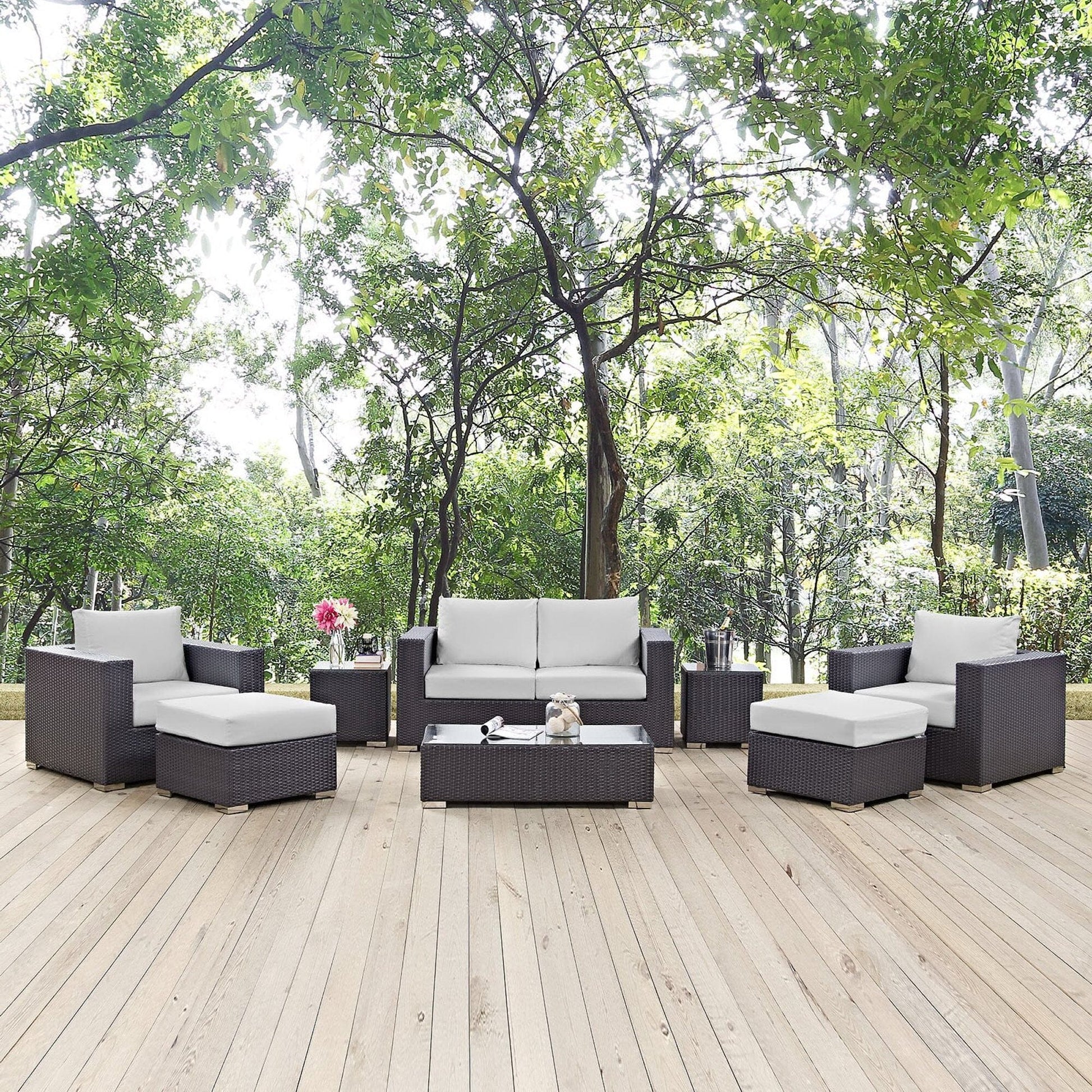 Convene 8 Piece Outdoor Patio Sofa Set in Espresso White by Modway (EEI-2159) Conversation Set Modway 