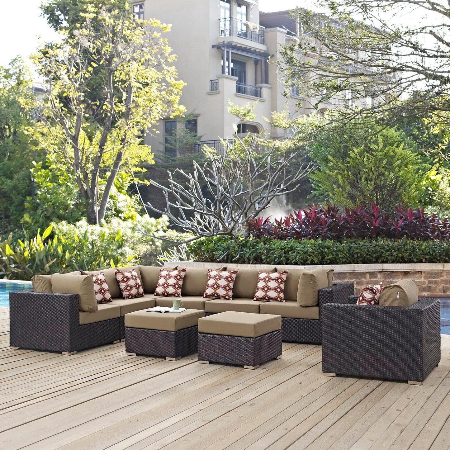 Convene 9 Piece Outdoor Patio Sectional Set in Espresso Mocha by Modway (EEI-2373) Sectional Set Modway 