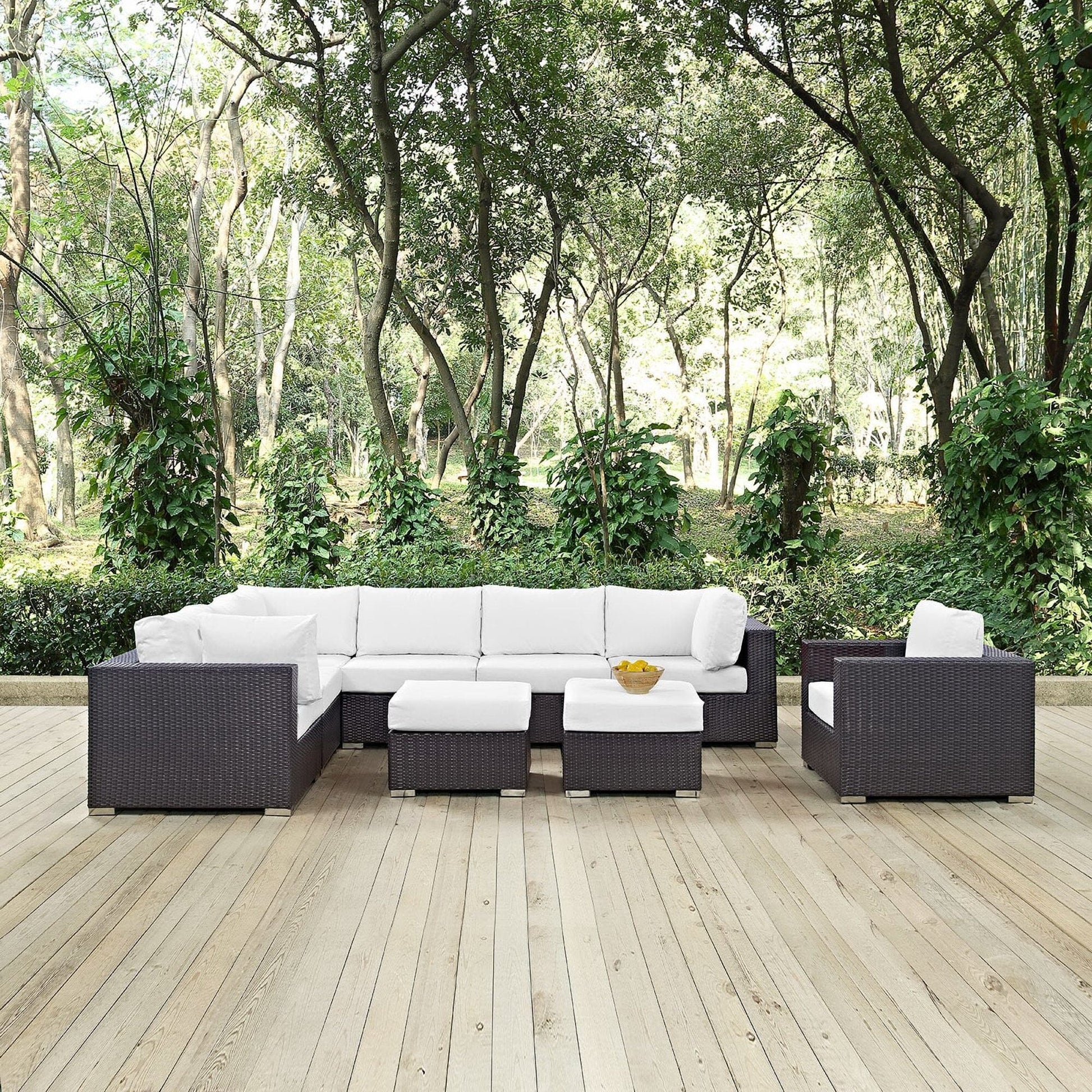Convene 9 Piece Outdoor Patio Sectional Set in Espresso White by Modway (EEI-2208) Sectional Set Modway 