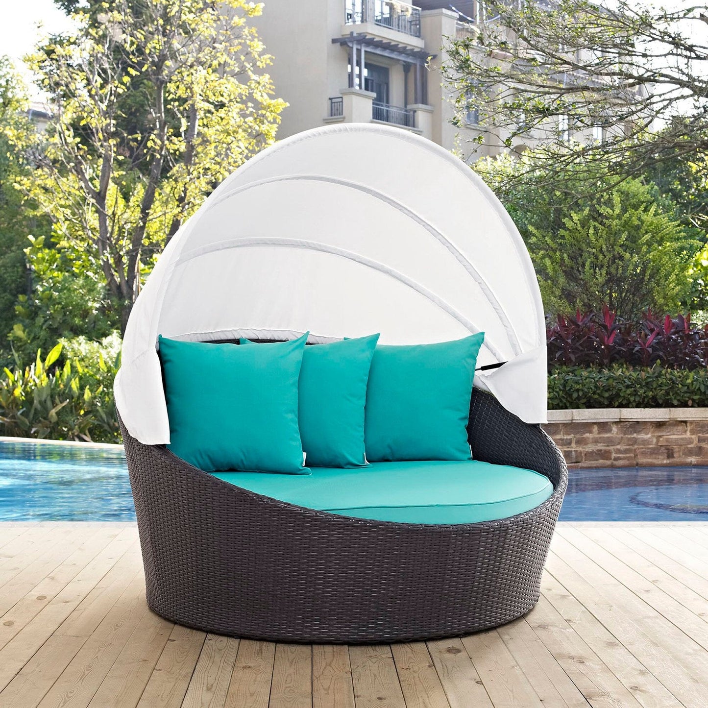 Convene Canopy Outdoor Patio Daybed in Espresso Turquoise by Modway (EEI-2175) Daybed Modway 