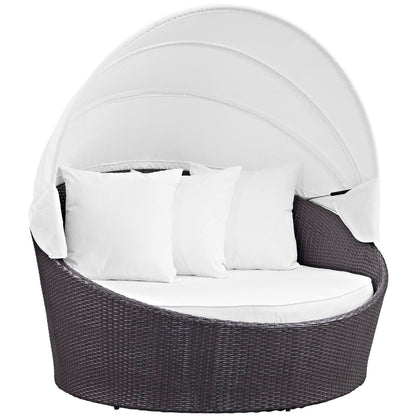 Convene Canopy Outdoor Patio Wicker Rattan Daybed (Espresso / White) by Modway Daybed Modway 