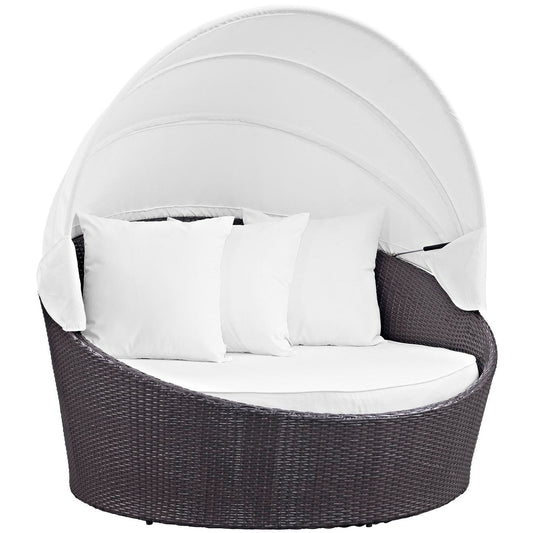 Convene Canopy Outdoor Patio Wicker Rattan Daybed (Espresso / White) by Modway Daybed Modway 