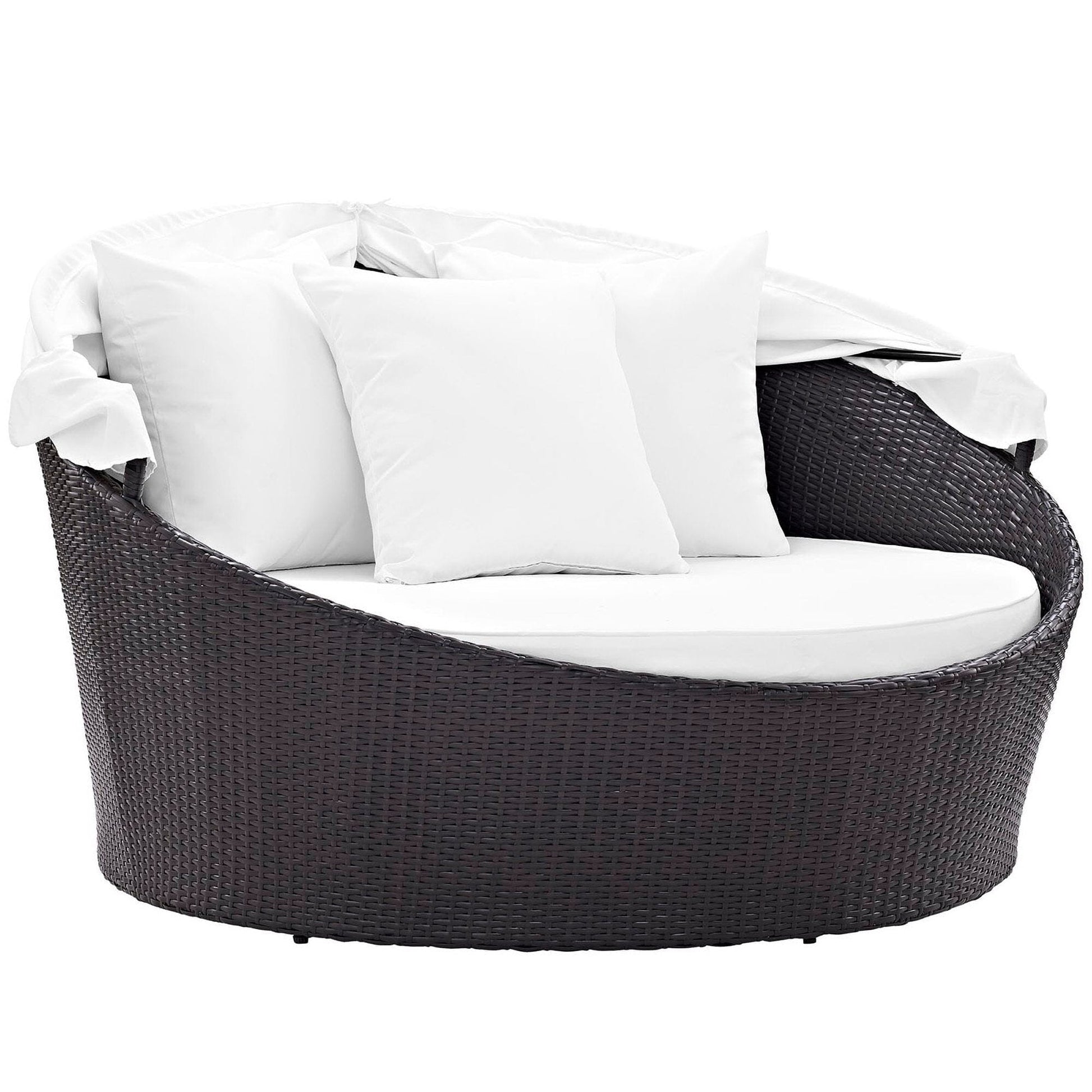 Convene Canopy Outdoor Patio Wicker Rattan Daybed (Espresso / White) by Modway Daybed Modway 