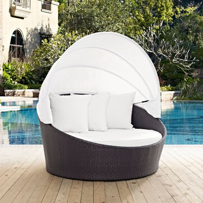 Convene Canopy Outdoor Patio Wicker Rattan Daybed (Espresso / White) by Modway Daybed Modway 