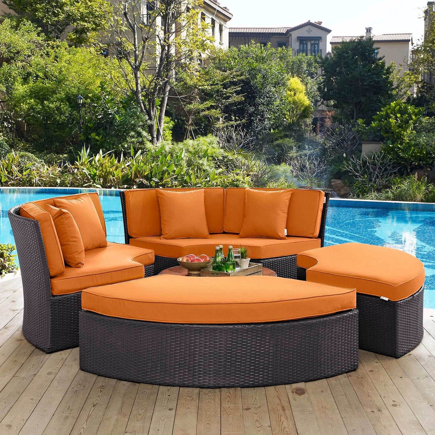 Convene Circular Outdoor Patio Daybed Set in Espresso Orange by Modway (EEI-2171) Daybed Modway 