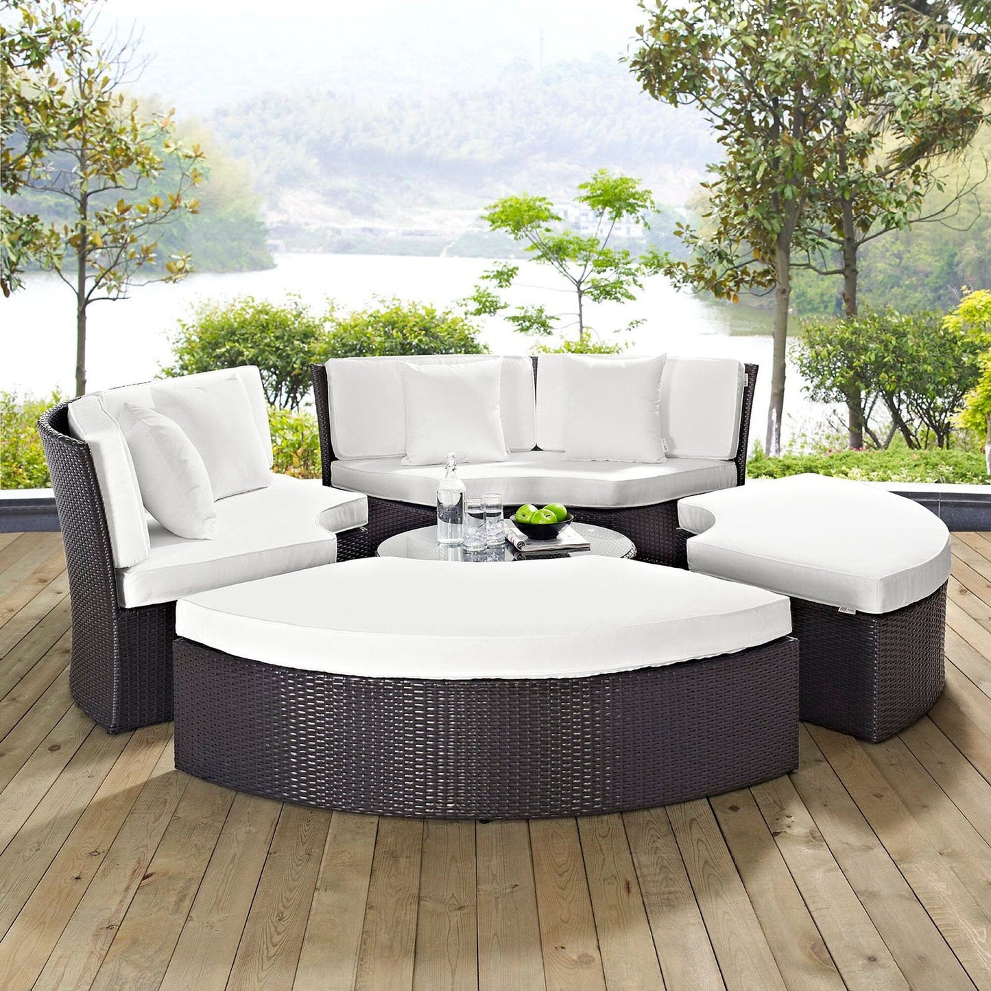 Convene Circular Outdoor Patio Daybed Set in Espresso White by Modway (EEI-2171) Daybed Modway 
