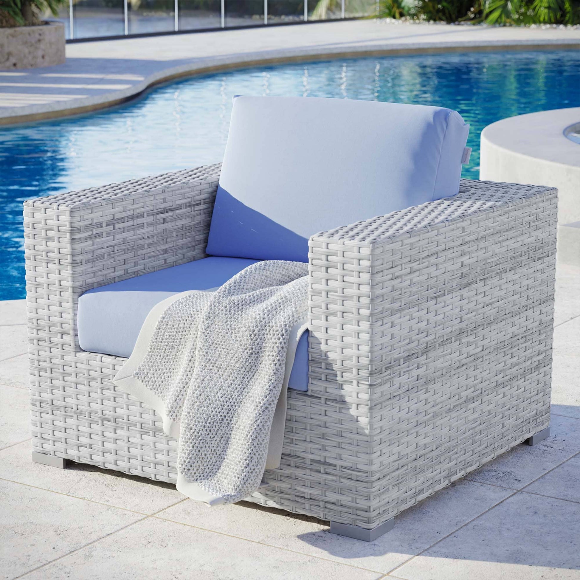 Convene Outdoor Patio Armchair in Light Gray Light Blue by Modway (EEI-4297) Lounge Chair Modway 