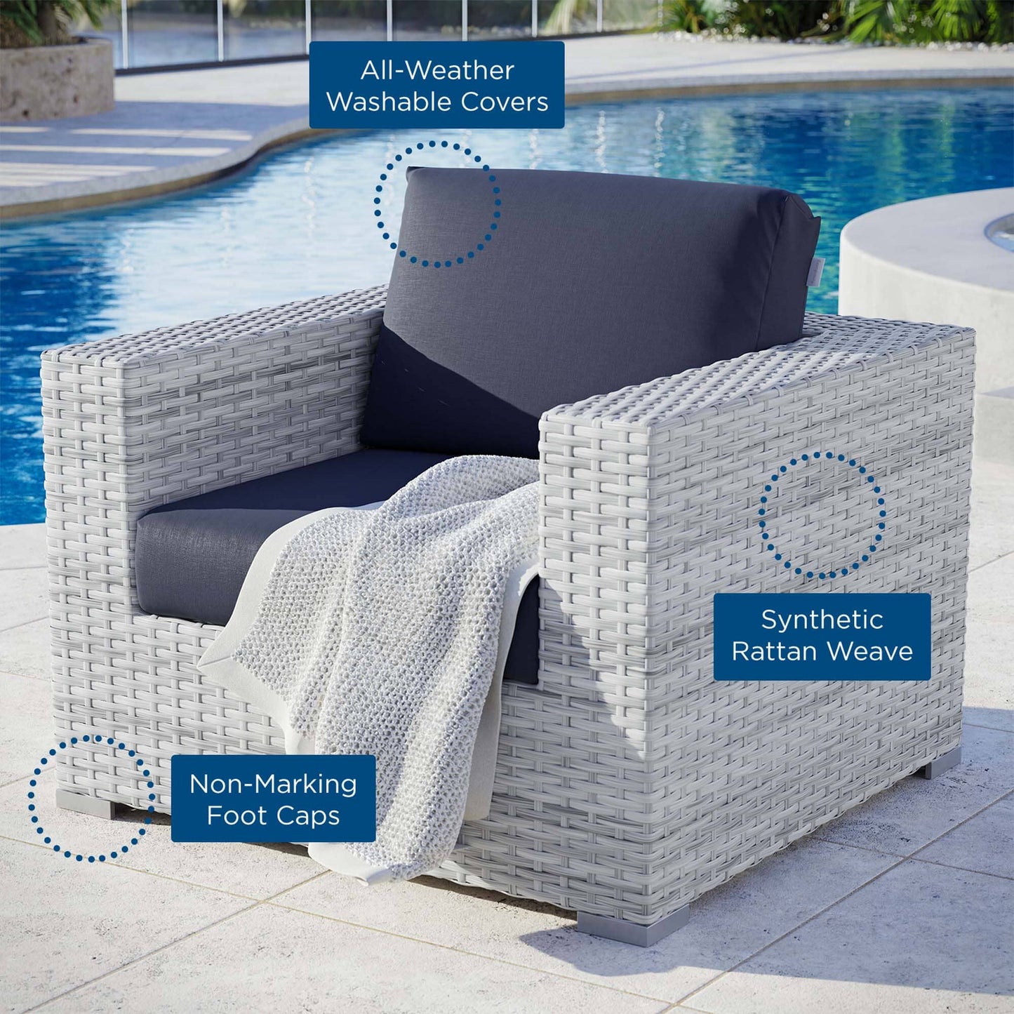 Convene Outdoor Patio Armchair in Light Gray Navy by Modway (EEI-4297) Lounge Chair Modway 
