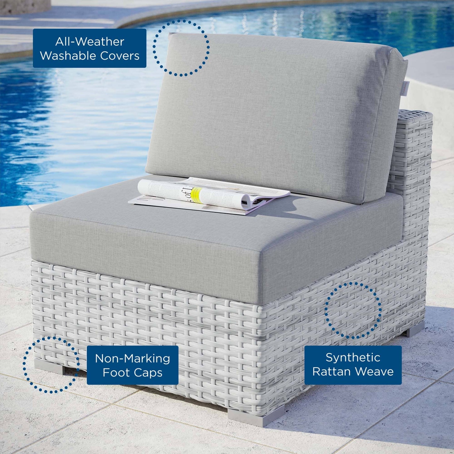 Convene Outdoor Patio Armless Chair in Light Gray Gray by Modway (EEI-4298) Sectional Piece Modway 