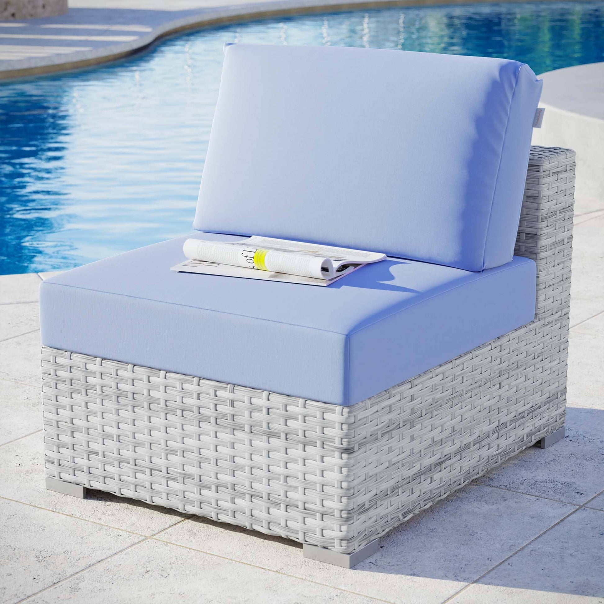 Convene Outdoor Patio Armless Chair in Light Gray Light Blue by Modway (EEI-4298) Sectional Piece Modway 