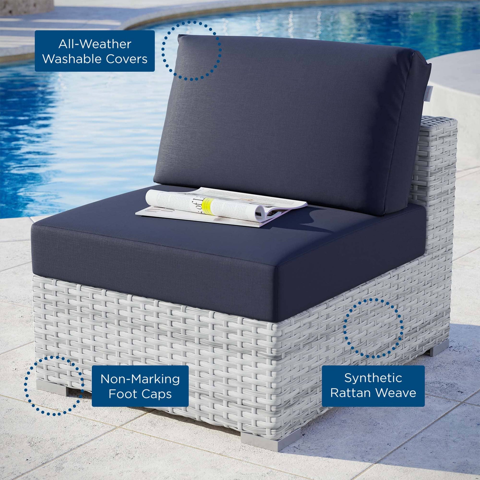 Convene Outdoor Patio Armless Chair in Light Gray Navy by Modway (EEI-4298) Sectional Piece Modway 