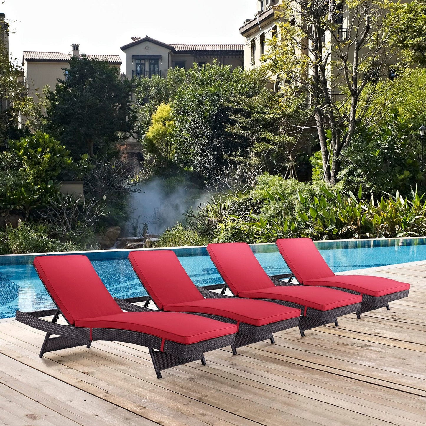 Convene Outdoor Patio Chaise Set of 4 in Espresso Red by Modway (EEI-2429) Chaise Set Modway 