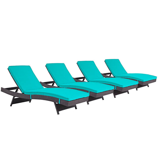 Convene Outdoor Patio Chaise Set of 4 in Espresso Turquoise by Modway (EEI-2429) Chaise Set Modway 