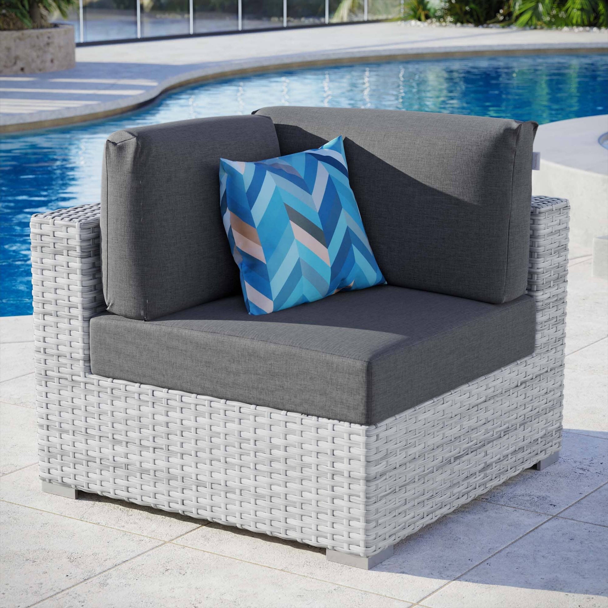 Convene Outdoor Patio Corner Chair in Light Gray Charcoal by Modway (EEI-4296) Sectional Piece Modway 
