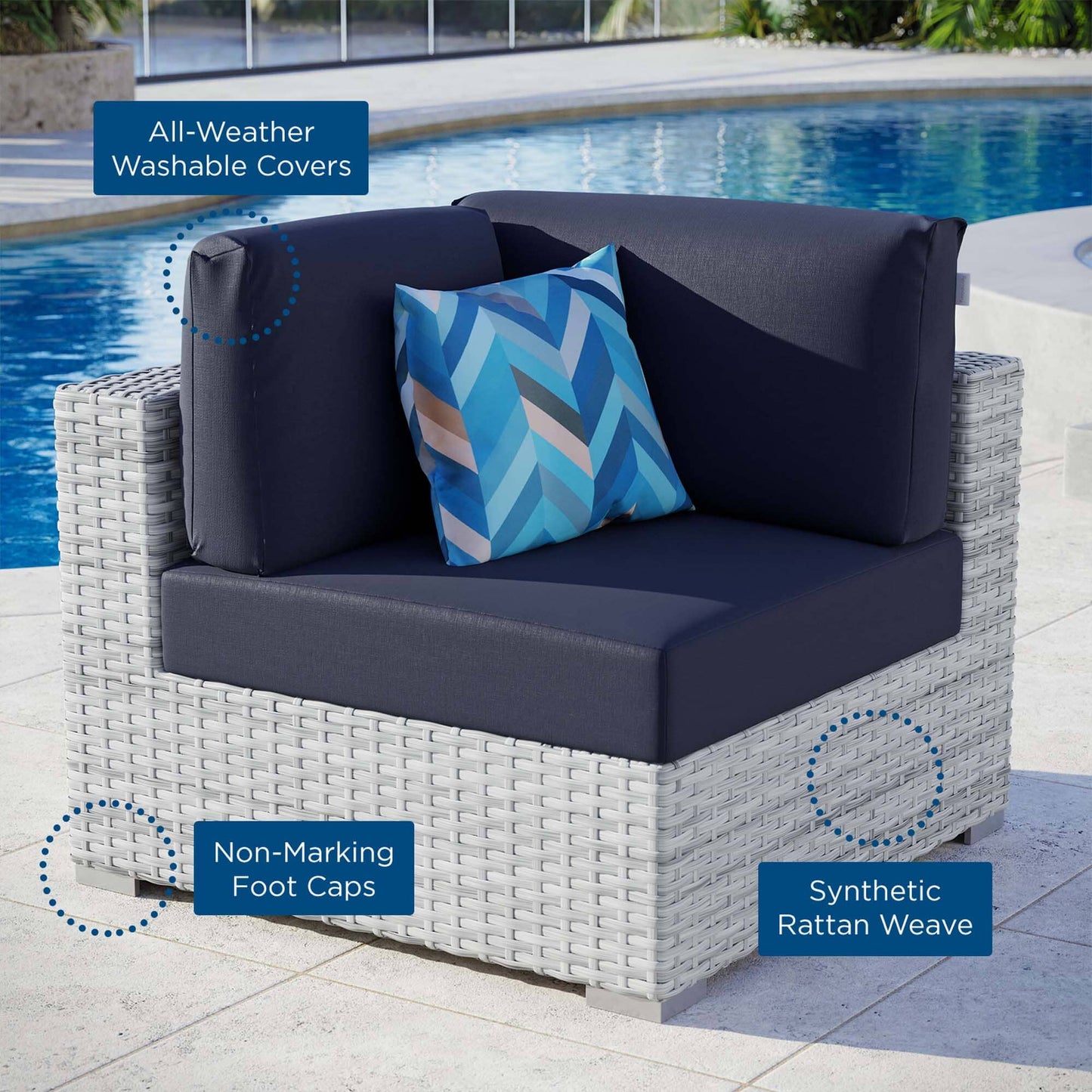 Convene Outdoor Patio Corner Chair in Light Gray Navy by Modway (EEI-4296) Sectional Piece Modway 