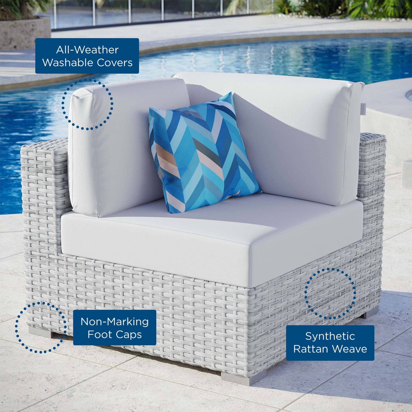 Convene Outdoor Patio Corner Chair in Light Gray White by Modway (EEI-4296) Sectional Piece Modway 