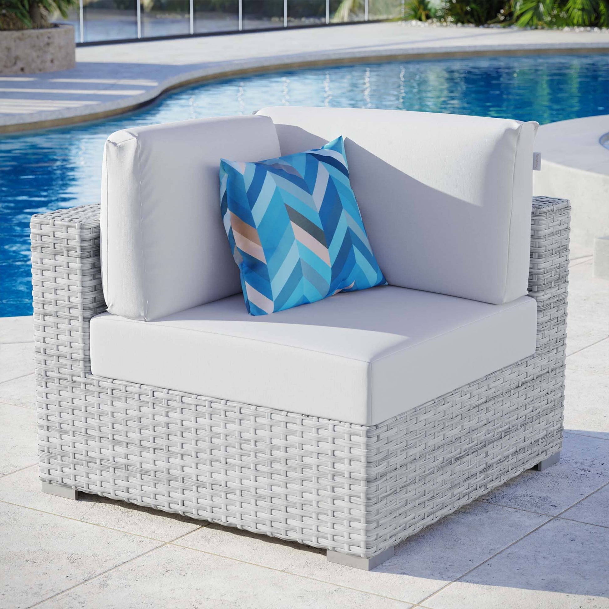 Convene Outdoor Patio Corner Chair in Light Gray White by Modway (EEI-4296) Sectional Piece Modway 