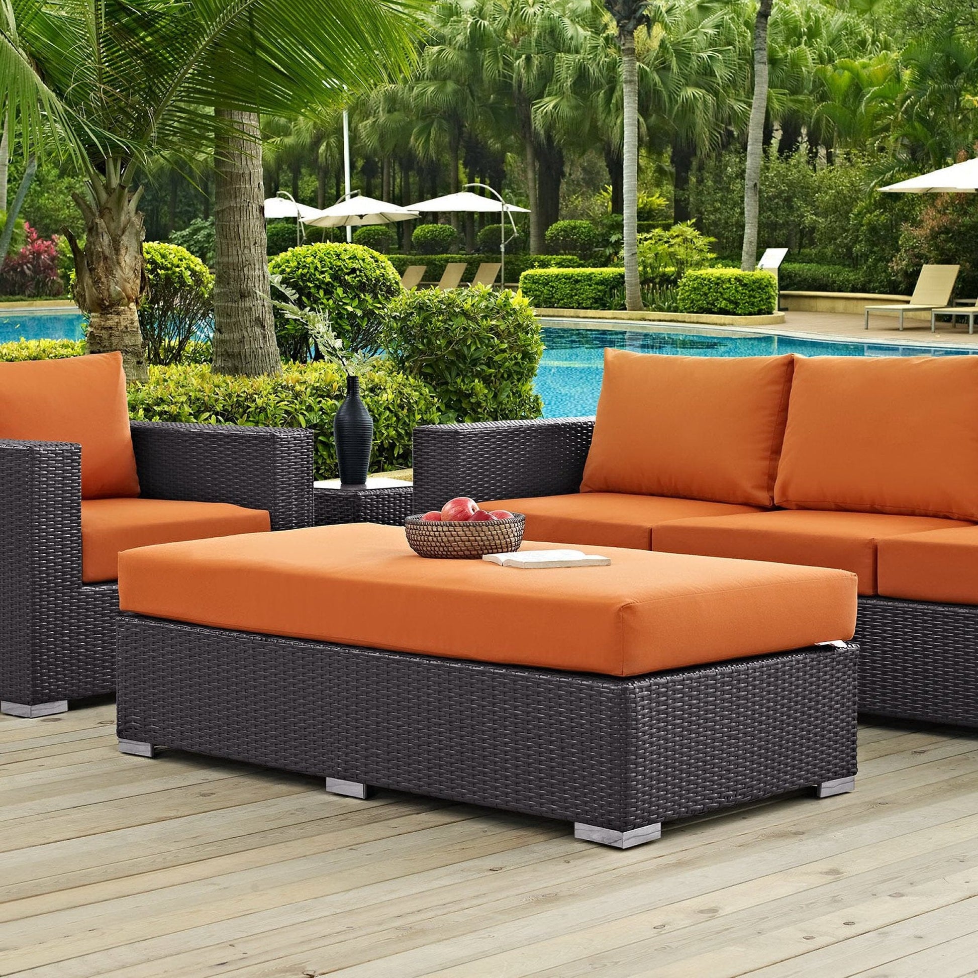 Convene Outdoor Patio Fabric Rectangle Ottoman in Espresso Orange by Modway (EEI-1847) Ottoman Modway 