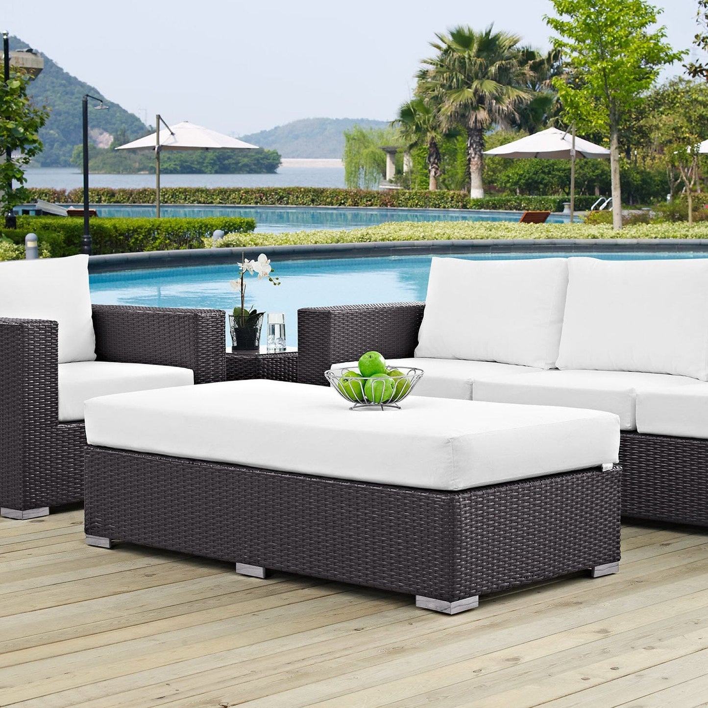 Convene Outdoor Patio Fabric Rectangle Ottoman in Espresso White by Modway (EEI-1847) Ottoman Modway 