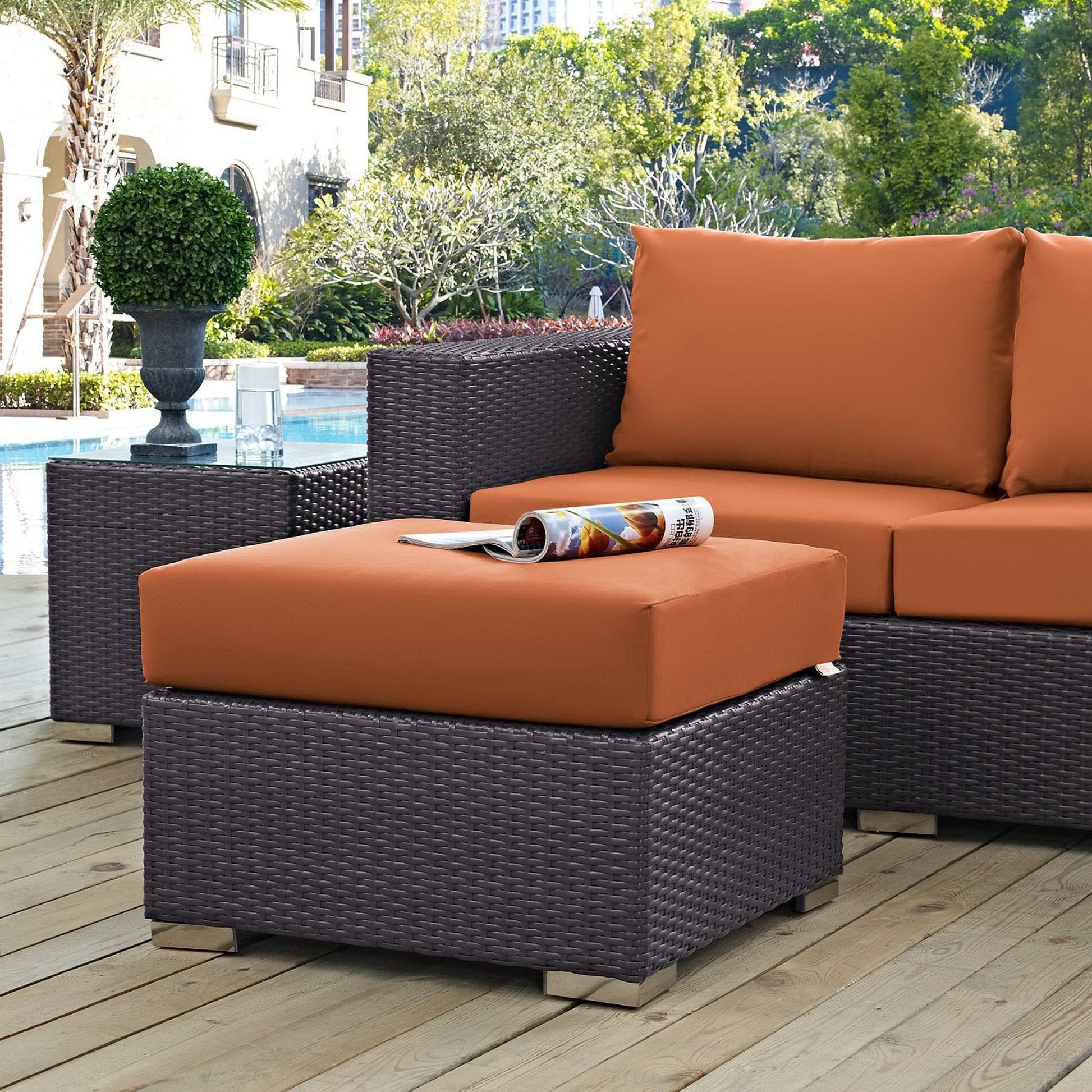 Convene Outdoor Patio Fabric Square Ottoman in Espresso Orange by Modway (EEI-1911) Ottoman Modway 
