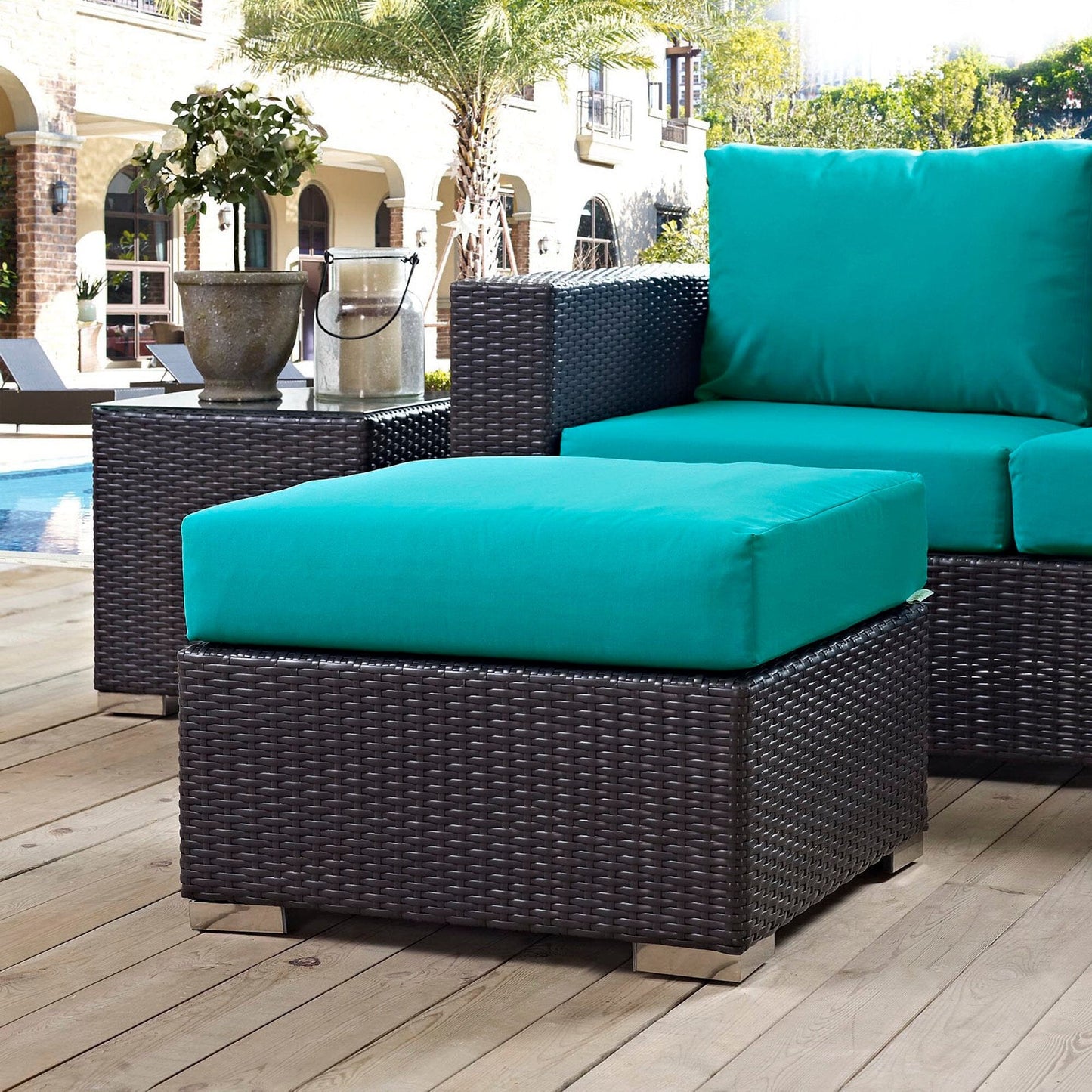 Convene Outdoor Patio Fabric Square Ottoman in Espresso Turquoise by Modway (EEI-1911) Ottoman Modway 
