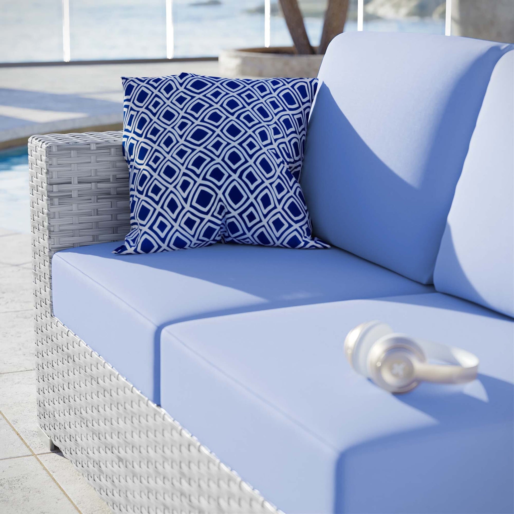 Convene Outdoor Patio Left-Arm Loveseat in Light Gray Light Blue by Modway (EEI-4303) Sectional Piece Modway 