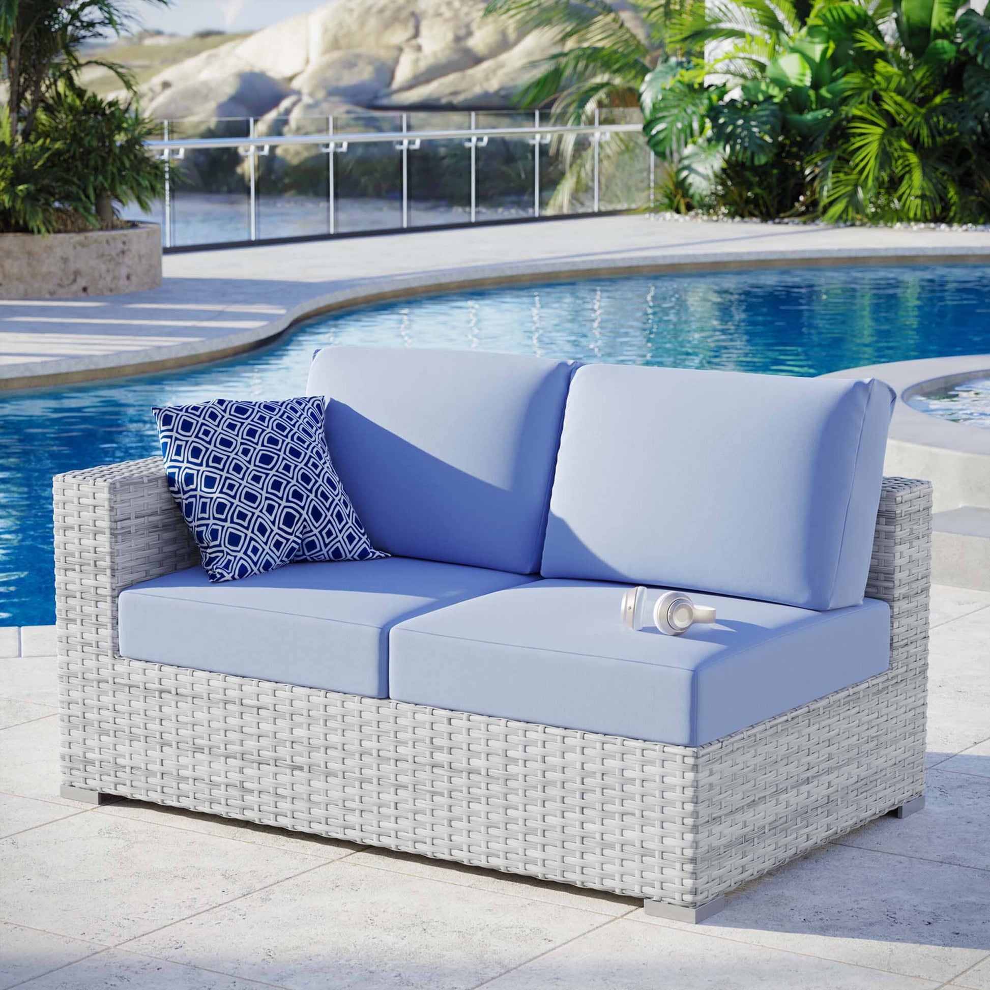 Convene Outdoor Patio Left-Arm Loveseat in Light Gray Light Blue by Modway (EEI-4303) Sectional Piece Modway 
