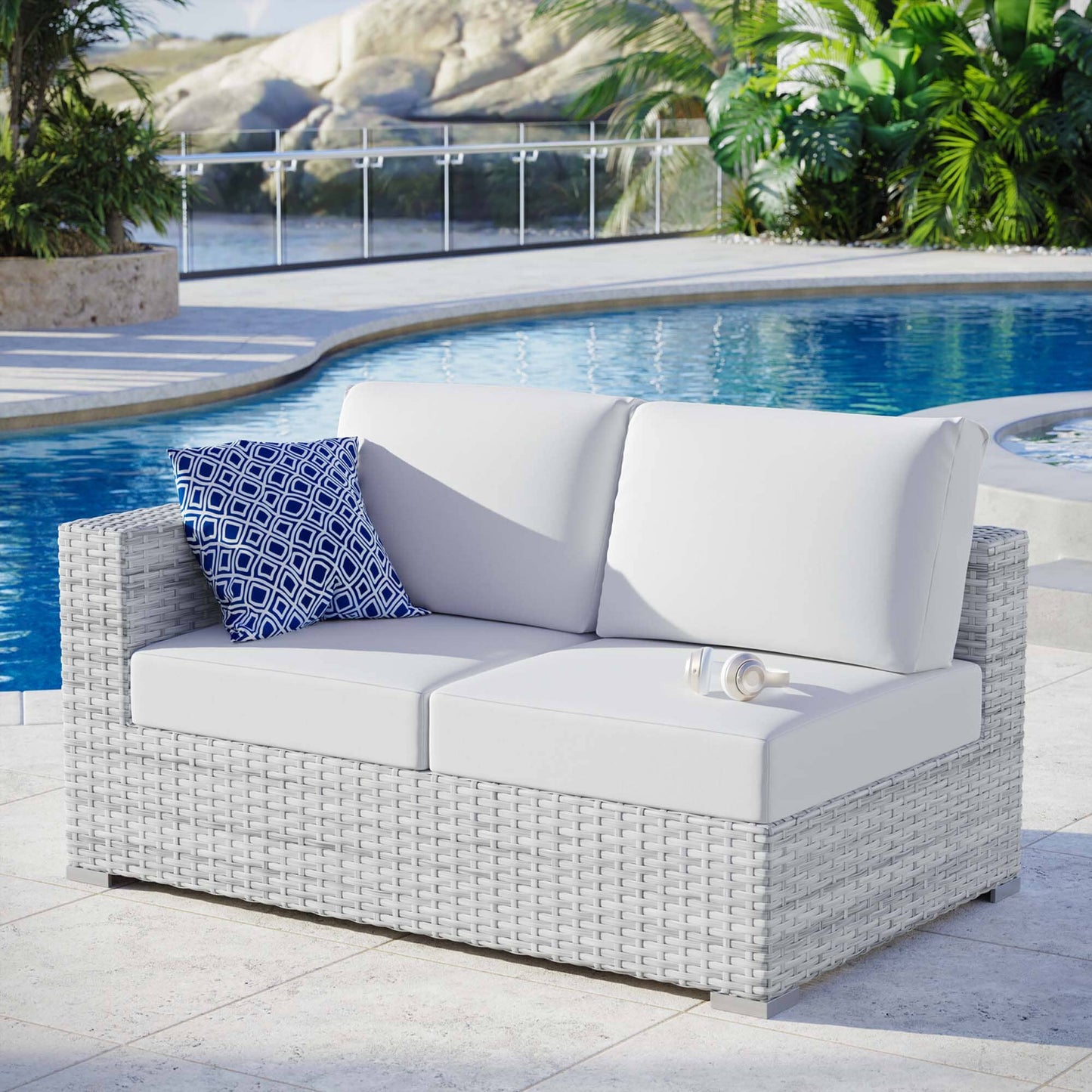 Convene Outdoor Patio Left-Arm Loveseat in Light Gray White by Modway (EEI-4303) Sectional Piece Modway 