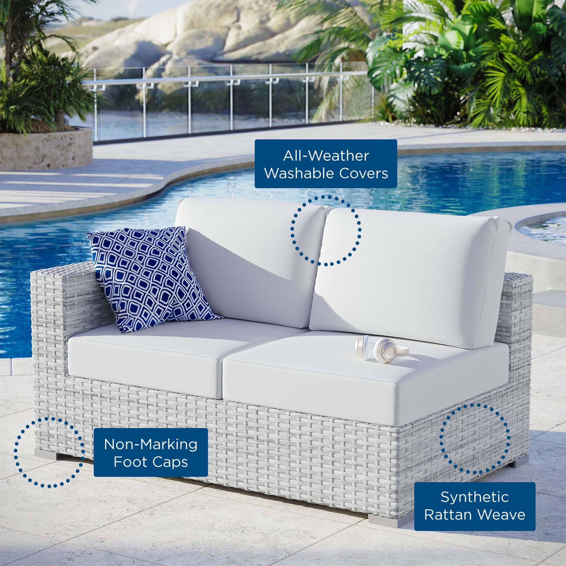 Convene Outdoor Patio Left-Arm Loveseat in Light Gray White by Modway (EEI-4303) Sectional Piece Modway 