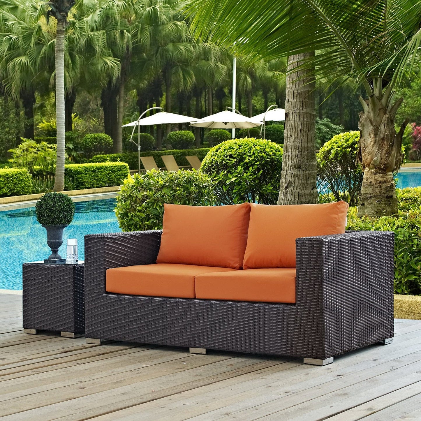 Convene Outdoor Patio Loveseat in Espresso Orange by Modway (EEI-1907) Loveseat Modway 