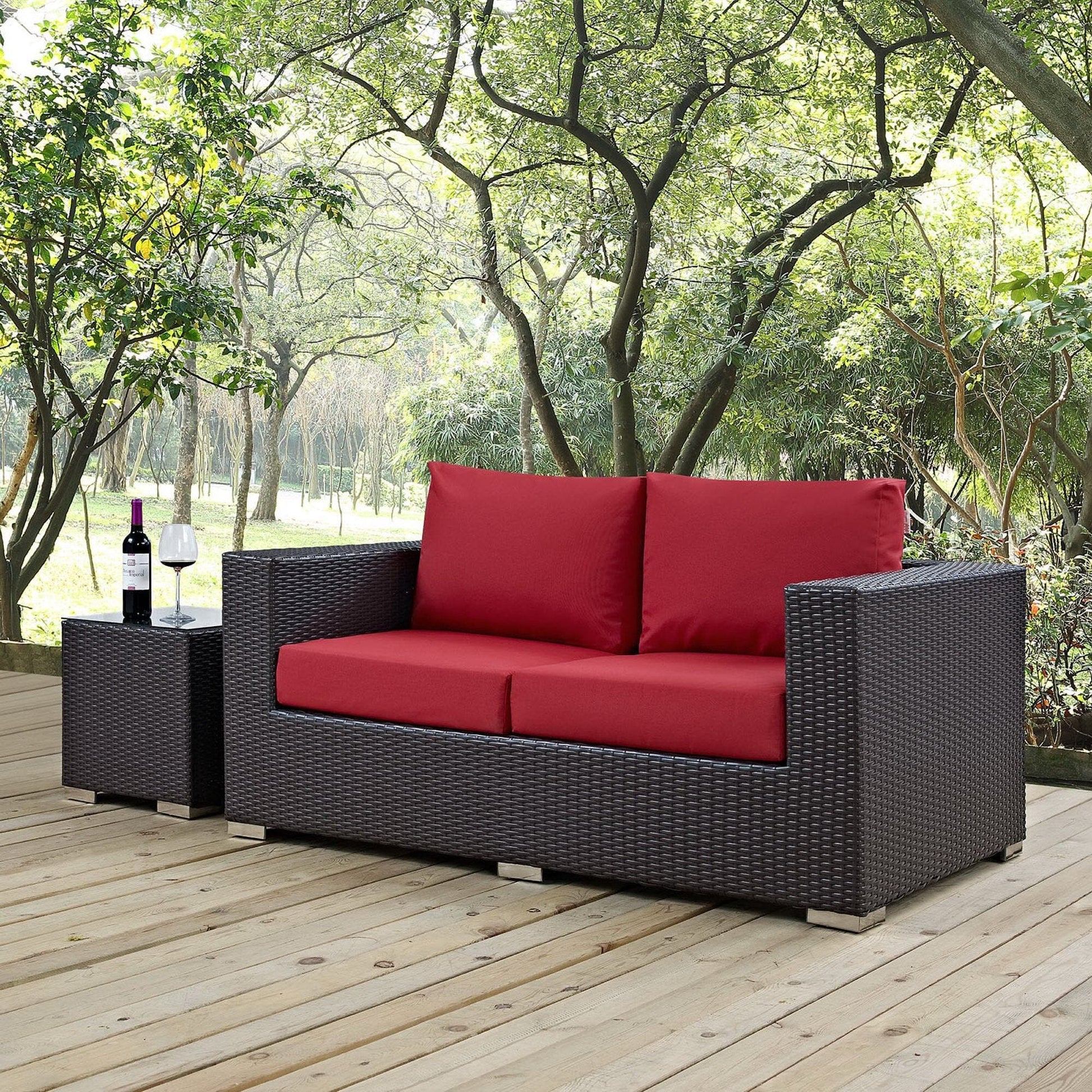 Convene Outdoor Patio Loveseat in Espresso Red by Modway (EEI-1907) Loveseat Modway 