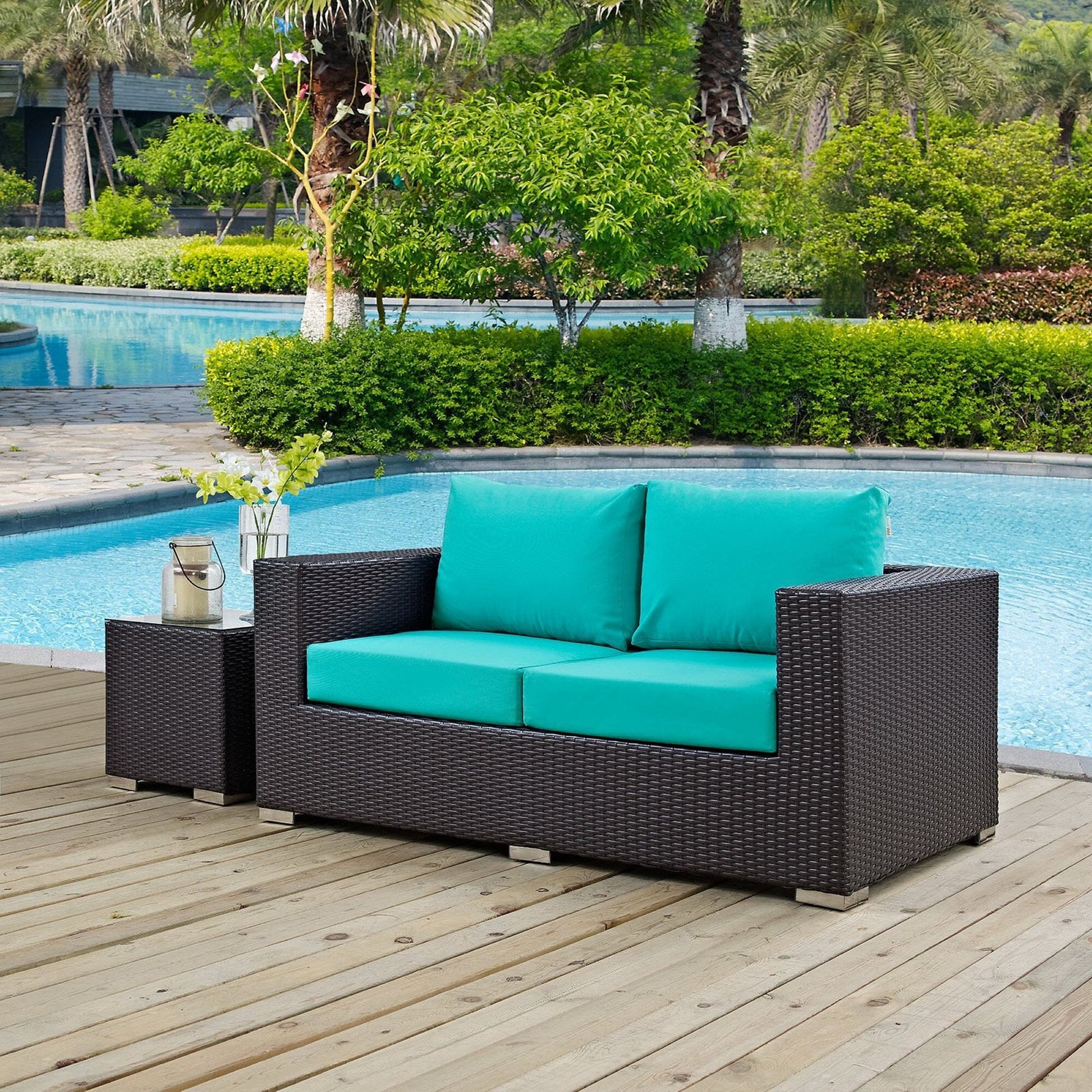 Convene Outdoor Patio Loveseat in Espresso Turquoise by Modway (EEI-1907) Loveseat Modway 