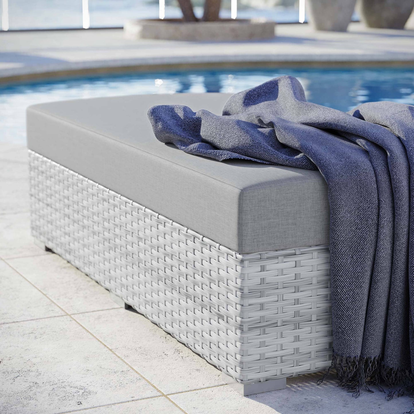 Convene Outdoor Patio Rectangular Ottoman in Light Gray Gray by Modway (EEI-4308) Ottoman Modway 