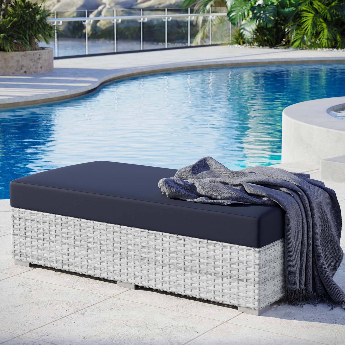 Convene Outdoor Patio Rectangular Ottoman in Light Gray Navy by Modway (EEI-4308) Ottoman Modway 