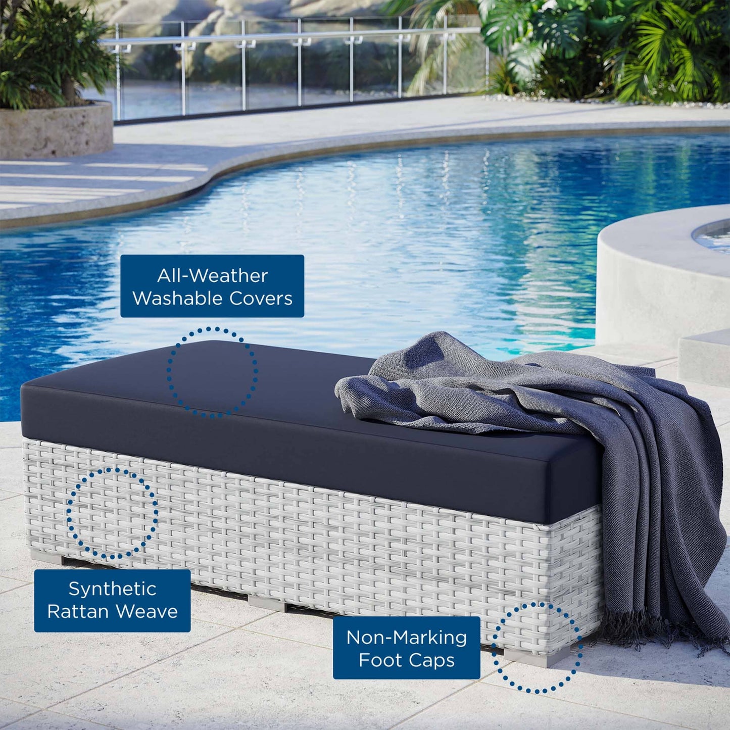 Convene Outdoor Patio Rectangular Ottoman in Light Gray Navy by Modway (EEI-4308) Ottoman Modway 