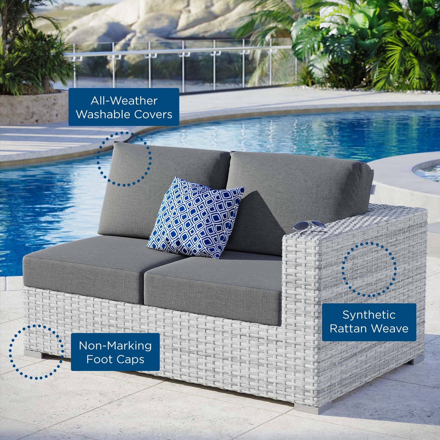 Convene Outdoor Patio Right-Arm Loveseat in Light Gray Charcoal by Modway (EEI-4302) Sectional Piece Modway 