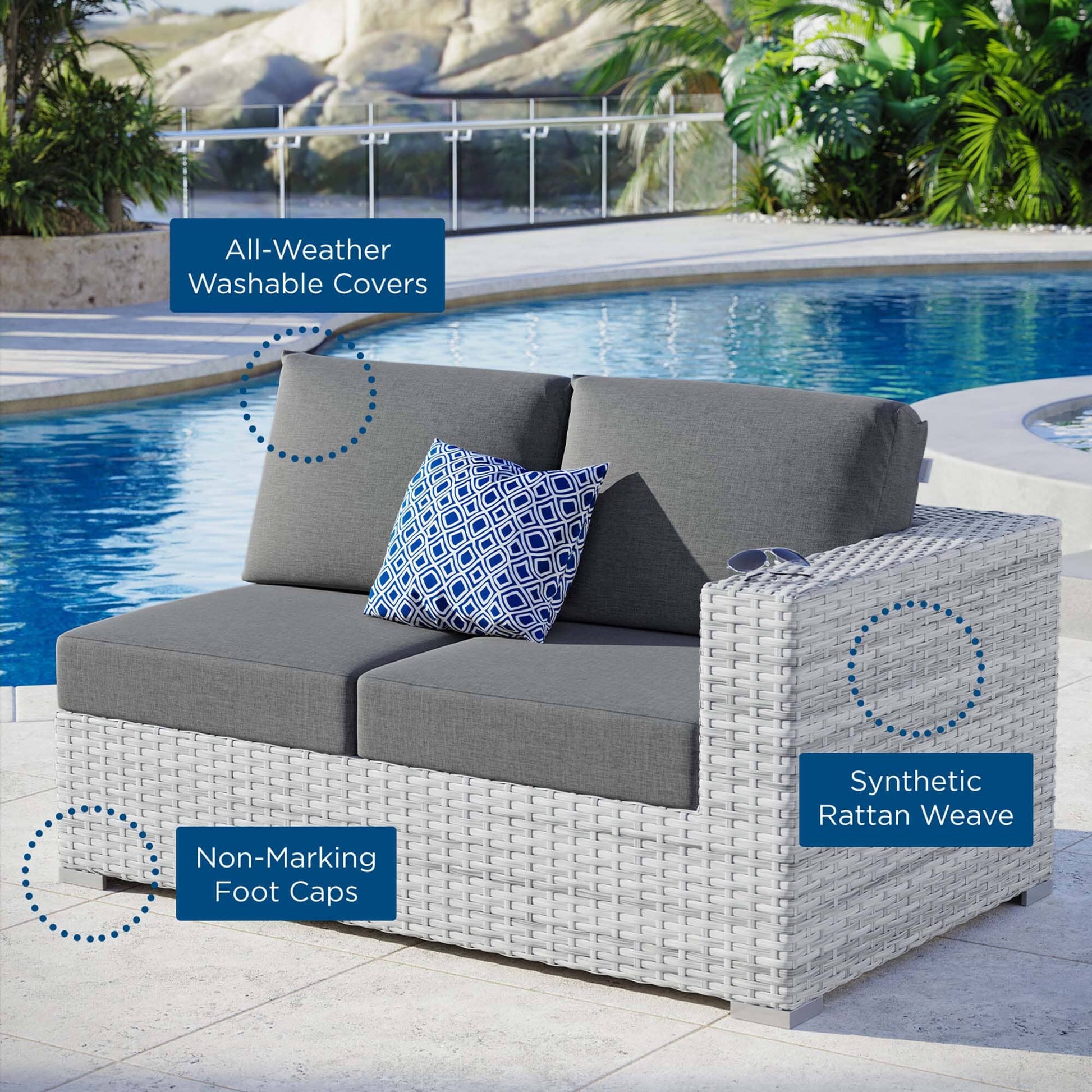 Convene Outdoor Patio Right-Arm Loveseat in Light Gray Charcoal by Modway (EEI-4302) Sectional Piece Modway 