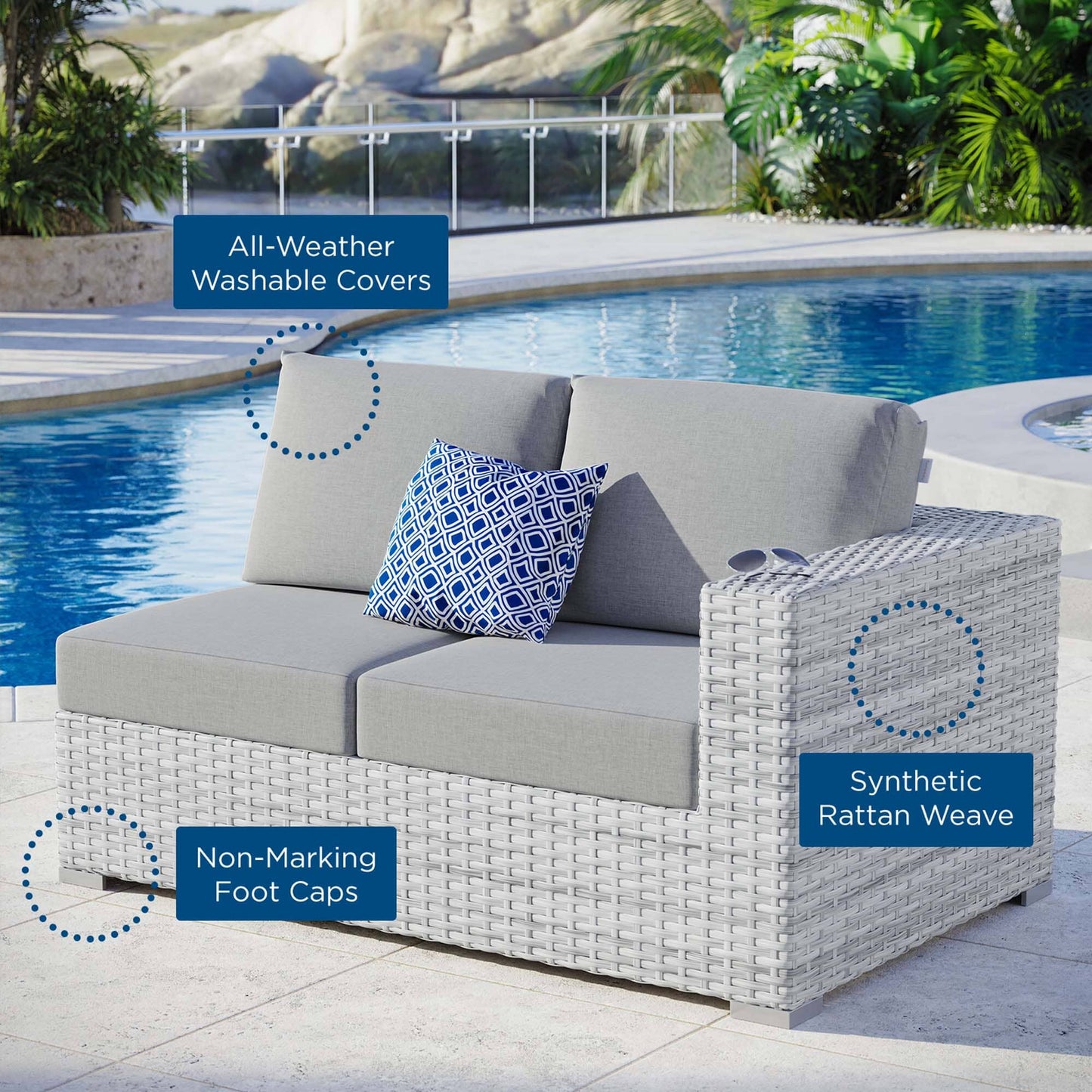 Convene Outdoor Patio Right-Arm Loveseat in Light Gray Gray by Modway (EEI-4302) Sectional Piece Modway 