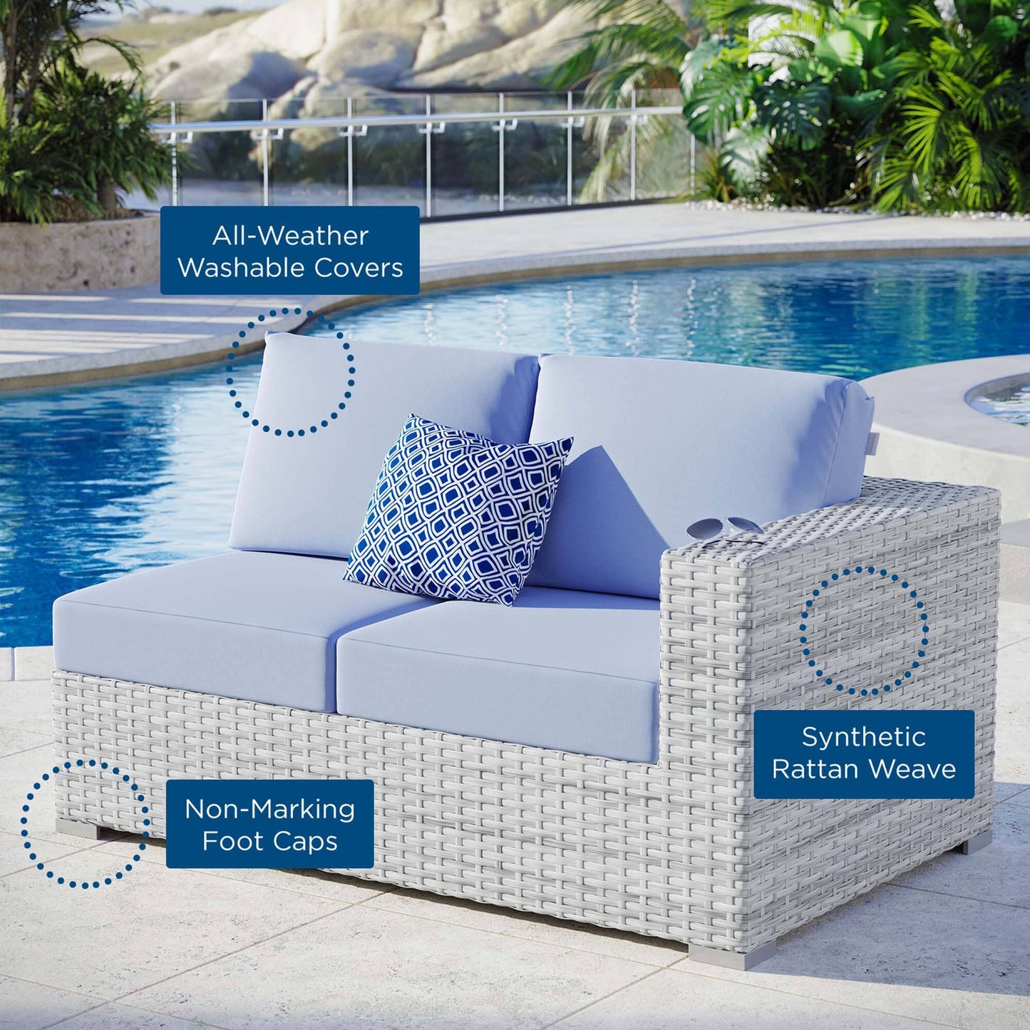 Convene Outdoor Patio Right-Arm Loveseat in Light Gray Light Blue by Modway (EEI-4302) Sectional Piece Modway 