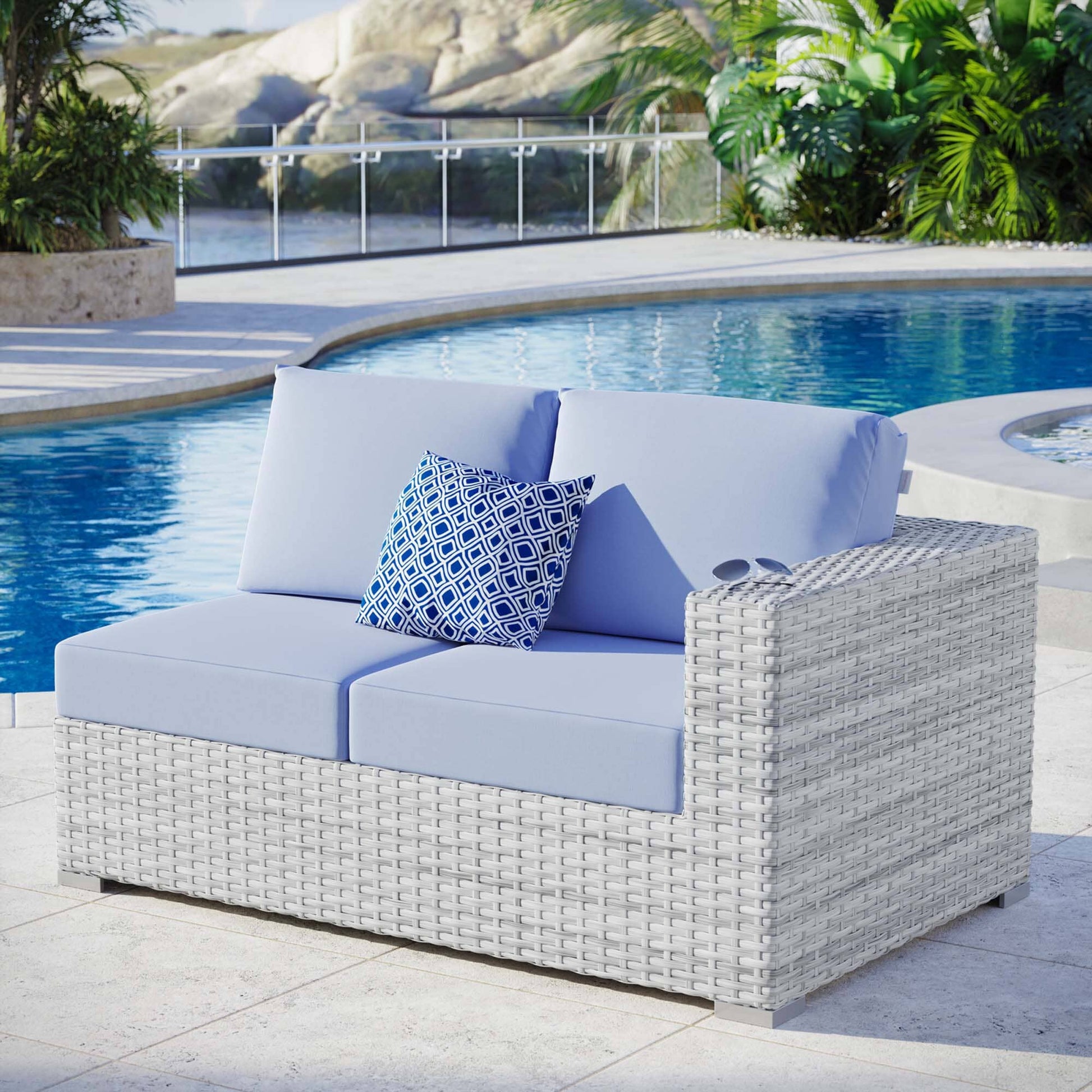 Convene Outdoor Patio Right-Arm Loveseat in Light Gray Light Blue by Modway (EEI-4302) Sectional Piece Modway 