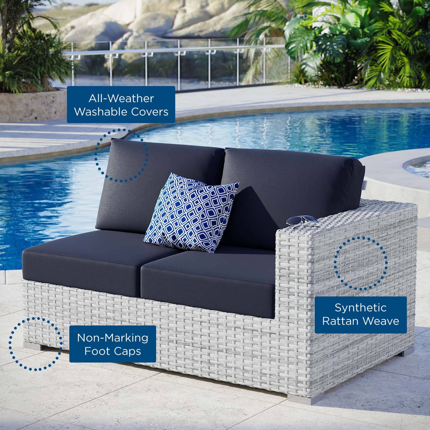 Convene Outdoor Patio Right-Arm Loveseat in Light Gray Navy by Modway (EEI-4302) Sectional Piece Modway 